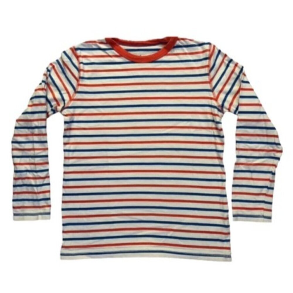 Mini Boden Kids Long Sleeve Striped Shirt Red & Navy Cotton Size 8-9Y